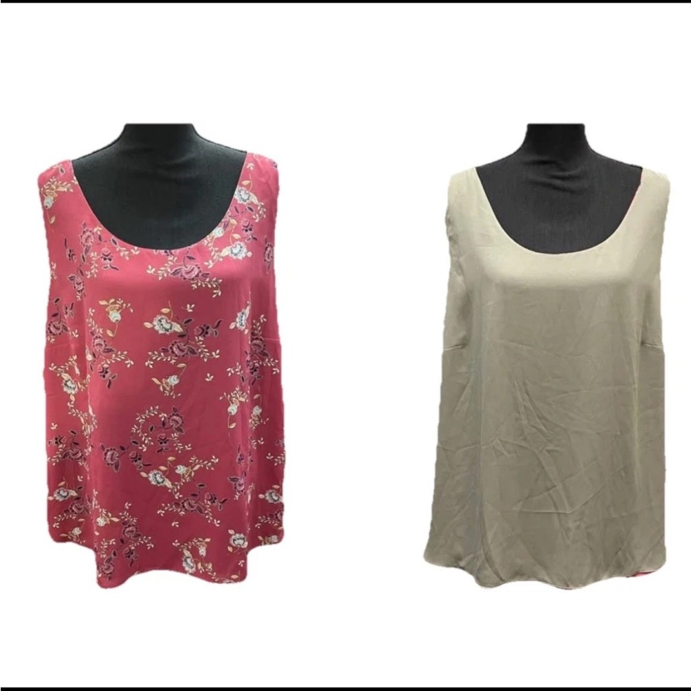 NWT CHICO’S Size 4 or US 20/22 Reversible Tank Top FLORAL ROSE PINK/SOLID GRAY